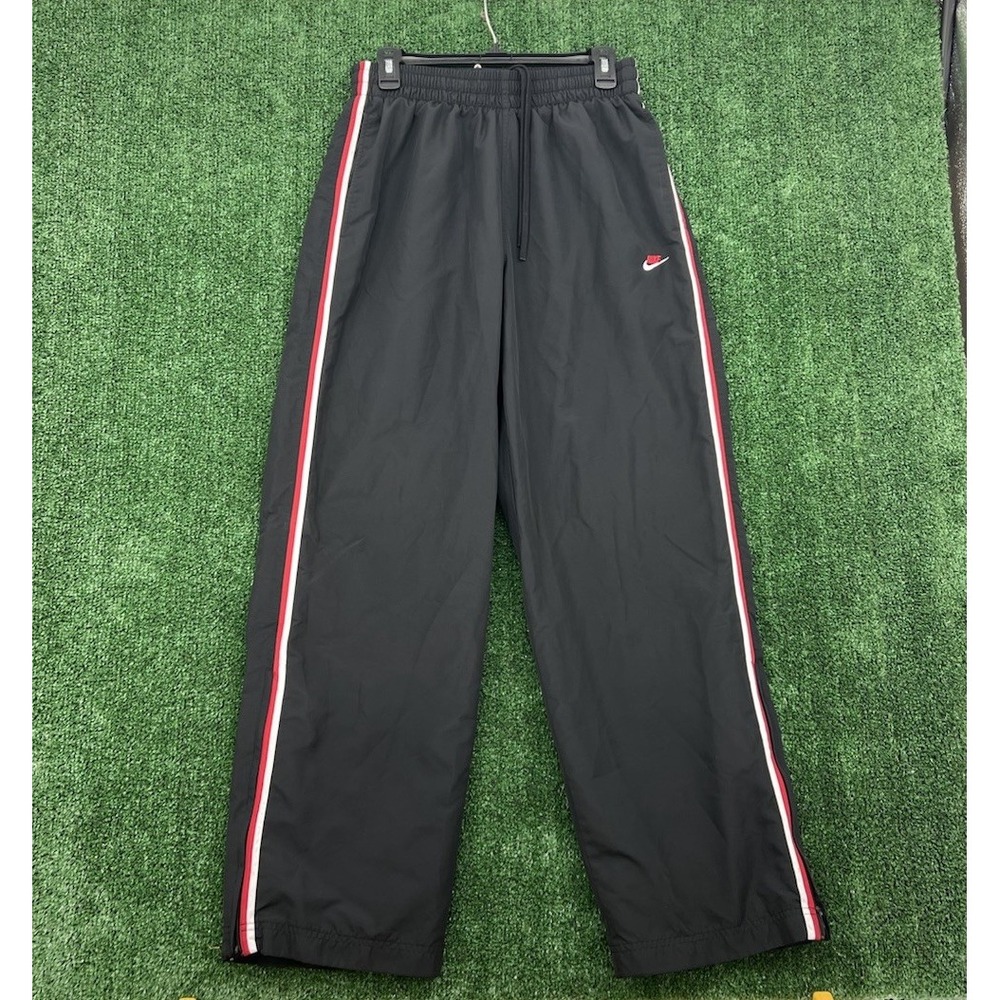 Vintage Nike Track Pants Windbreaker Black & Red Swoosh Y2K Loose Fit Size L